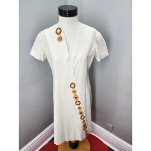 70s Vintage Handmade Summer Shift Dress with Applique Flowers - M